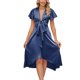 thumbnail image 1 of Vestido de mujer A Line Bow V Neck Vestidos casuales Moda para cóctel (Azul marino XL) FLhrweasw Para estrenar, 1 of 8