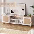 thumbnail image 5 of Homhougo Rattan TV Stand for 65-Inch TV, Modern White Entertainment Center with 2 Cabinets & Adjustable Shelf, Boho Media Console with Storage for Living Room or Bedroom, 5 of 8