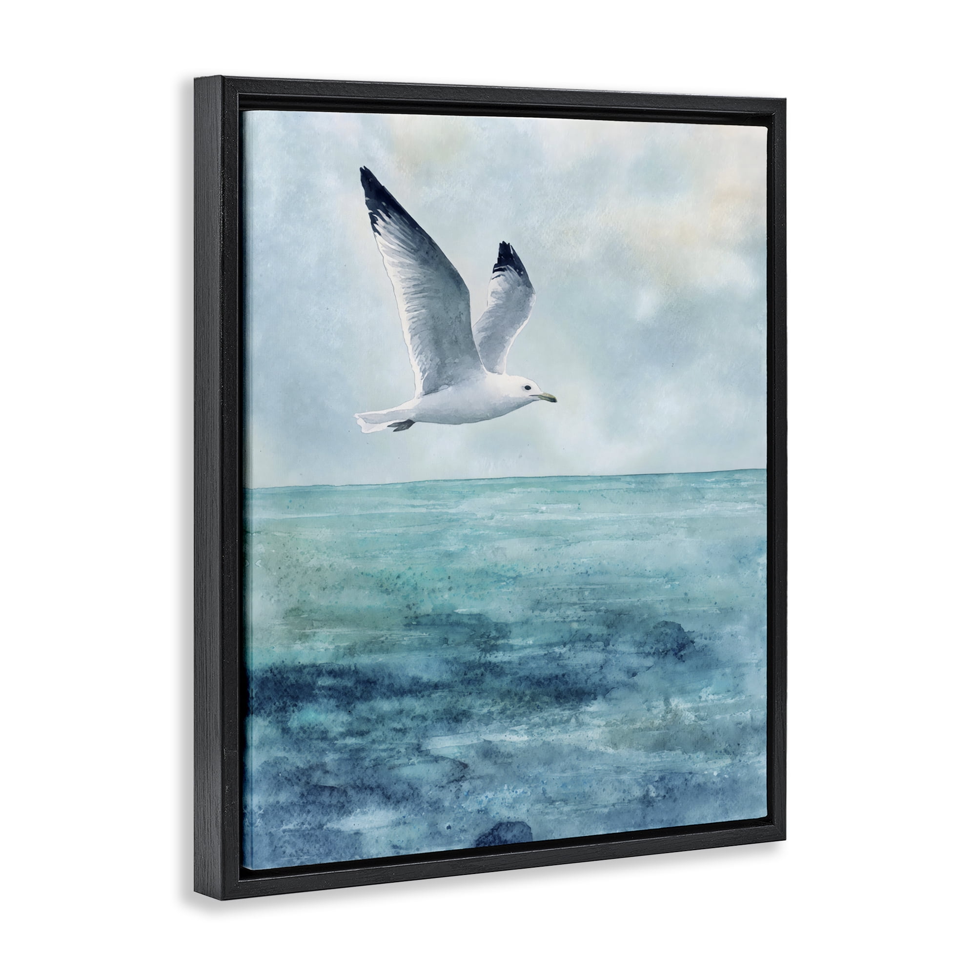 Stupell Industries Seagull With Black Tips Black Framed Floater Canvas Wall Art, design by Franklyn Gregory