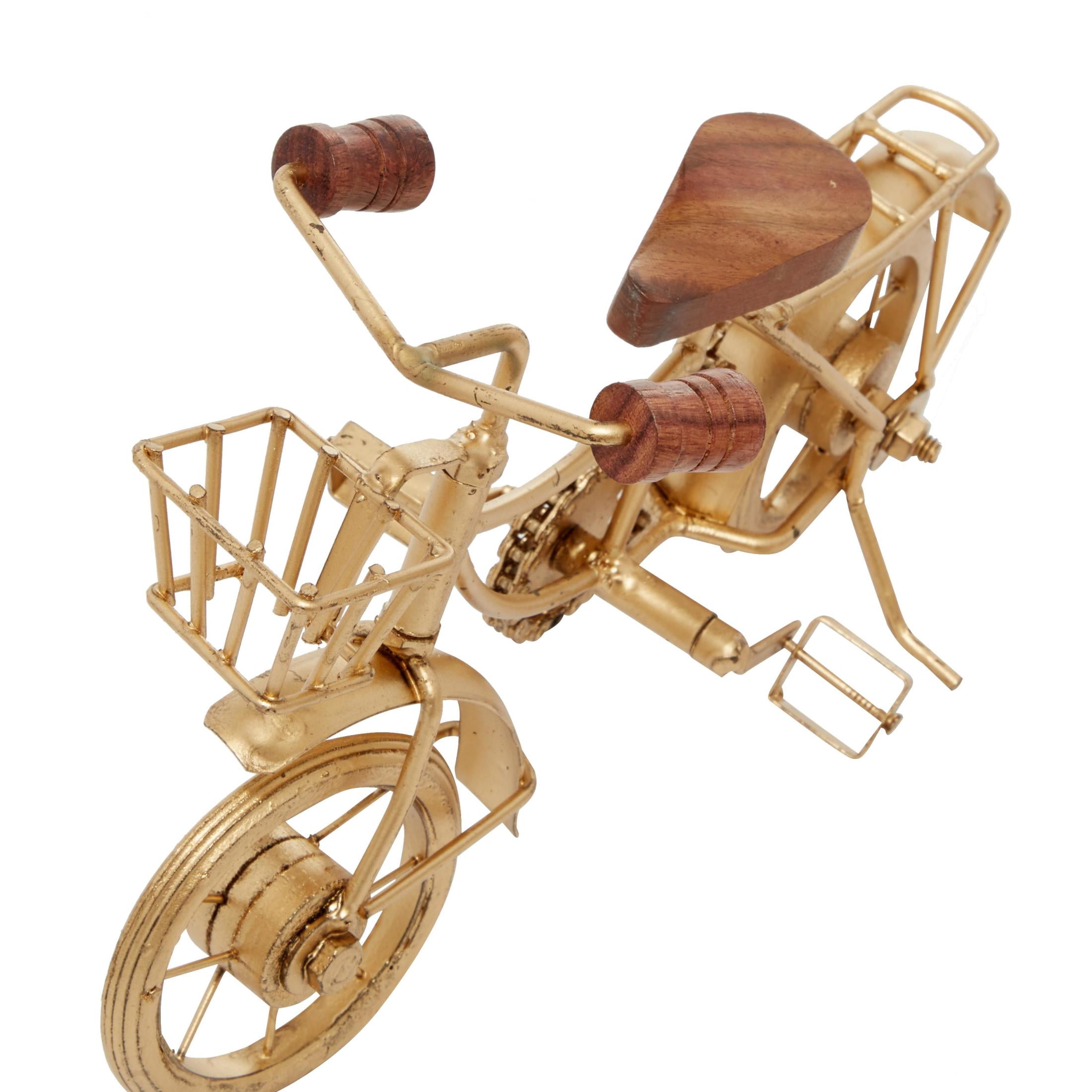 11"W, 8"H Gold Metal Bike Sculpture with Wood Accents, by DecMode (2 Count)