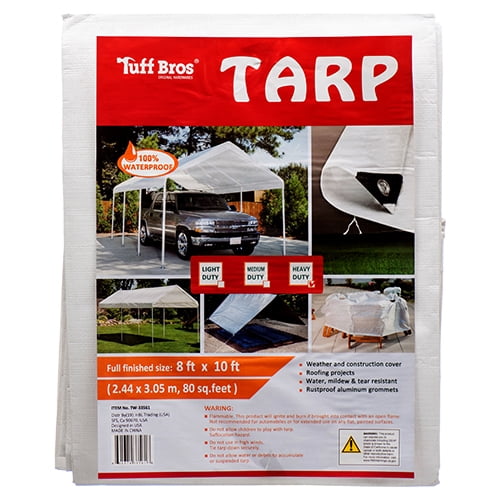Tuff Bros Heavy Duty Tarp, 8' x 10' White Waterproof Poly Cover
