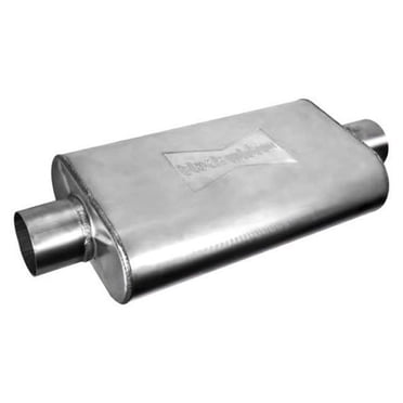 Black Widow Exhaust Muffler - 3" In/Out Race Venom Muffler With Angry Housewife Style, Oval Shape, Gray Brushed Finish