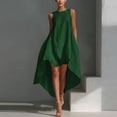 thumbnail image 4 of Smsaxvxz Summer Dresses for Women Fashion Solid Crew Neck Sleeveless Flowy Hem Casual Loose Beach Vacation Sundress Green XL, 4 of 6