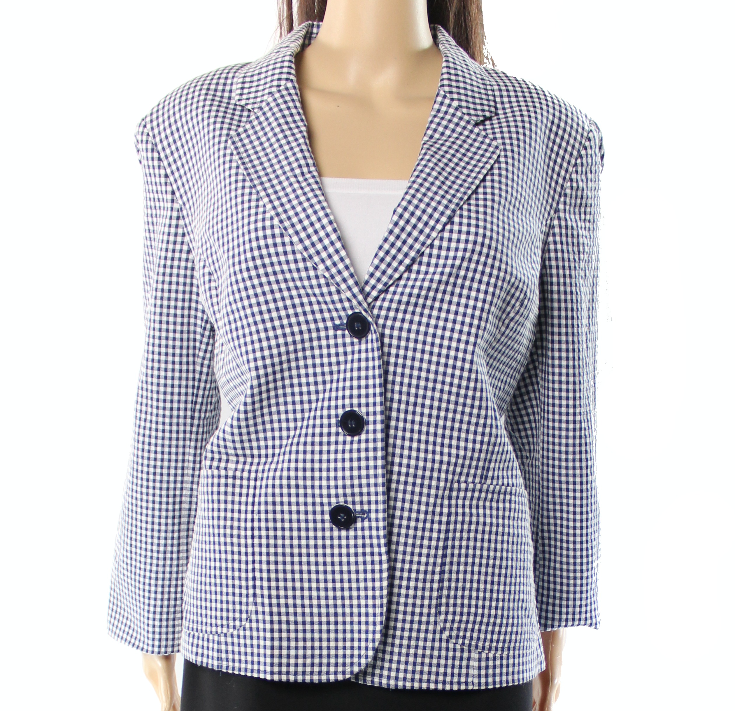 Nine West - Nine West NEW Blue Womens Size 14 Seersucker Gingham Check ...