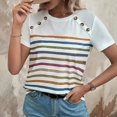 thumbnail image 6 of Tshirts For Women Striped Digital Printed Button Multi Color Short Sleeve Loose Summer Ladies Tops Clothing Streetwear, 6 of 7