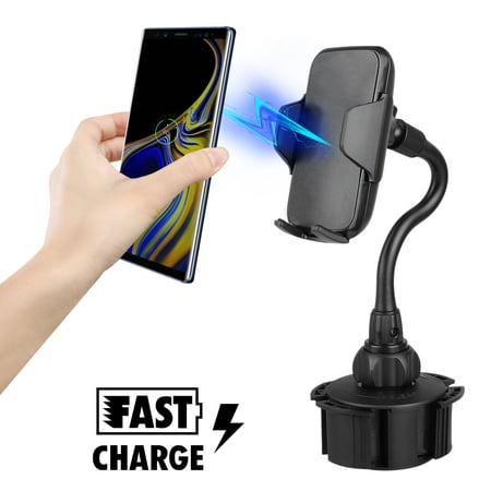 Universal Phone Wireless Charger Holder for Car, Long Neck Cup Stand Cell Phone Mount Cradle for Mobile Phones iPod GPS including iPhone XS XR X 8 Plus, Samsung Galaxy S10 S10E S9 S9 Plus Note 9 8