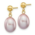 thumbnail image 2 of 14k 8-9mm Purple Rice Freshwater Cultured Pearl Dangle Post Earrings in 14k Yellow Gold, 2 of 3