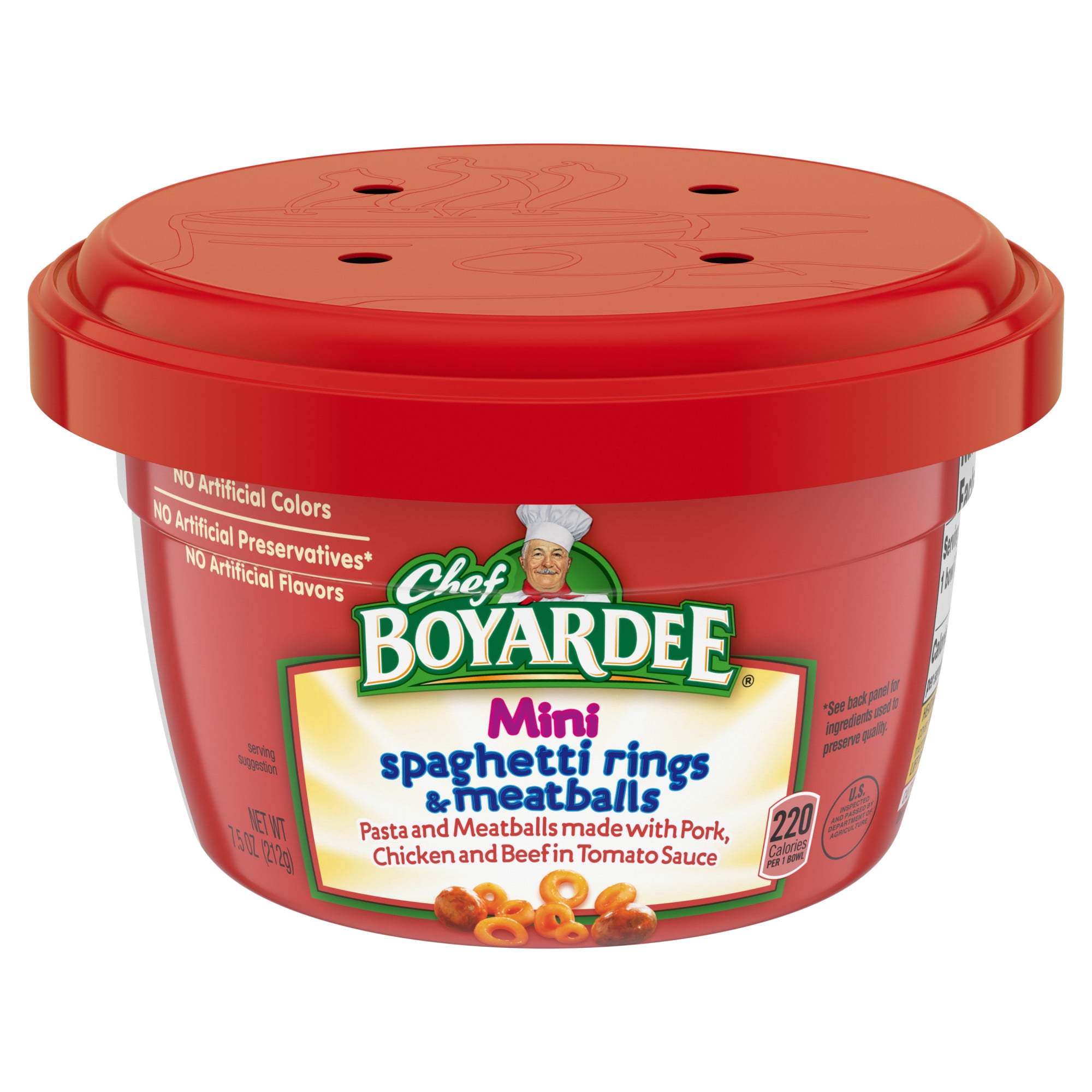 Chef Boyardee Mini Spaghetti Rings and Meatballs in Tomato Sauce, Microwavable Meal, 7.5 oz. Bowl