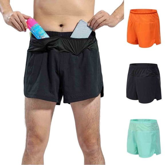 FRSASU Mens Double-Layer Shorts, 2-in-1 Athletic Workout Running Beach Shorts with Liner, Back Zipper Pocket, Can Hold a Phone,Quick Dry Gym Shorts for Men Orange