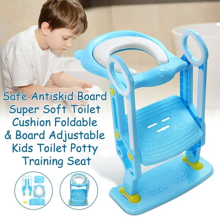 Soft Potty Seat And Step Stool Foldable Potty Step Stools Non-Slip Kids Toilet Potty Soft Padded Seat Step Up Training Stool Adjustable Chair Toddler Ladder Antiskid Board ()