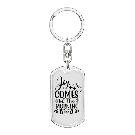 Joy Comes Stainless Steel or 18k Gold Premium Swivel Dog Tag Keychain