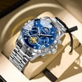 thumbnail image 1 of Reloj de Cuarzo Cronógrafo para Hombre, Correa de Acero Bicolor con Fase Lunar Impermeable de 30 M, 1 of 6