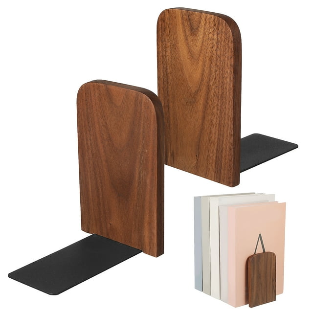 2 sujetalibros de madera resistentes, antideslizantes, decorativos, de estantería, organizador de libros