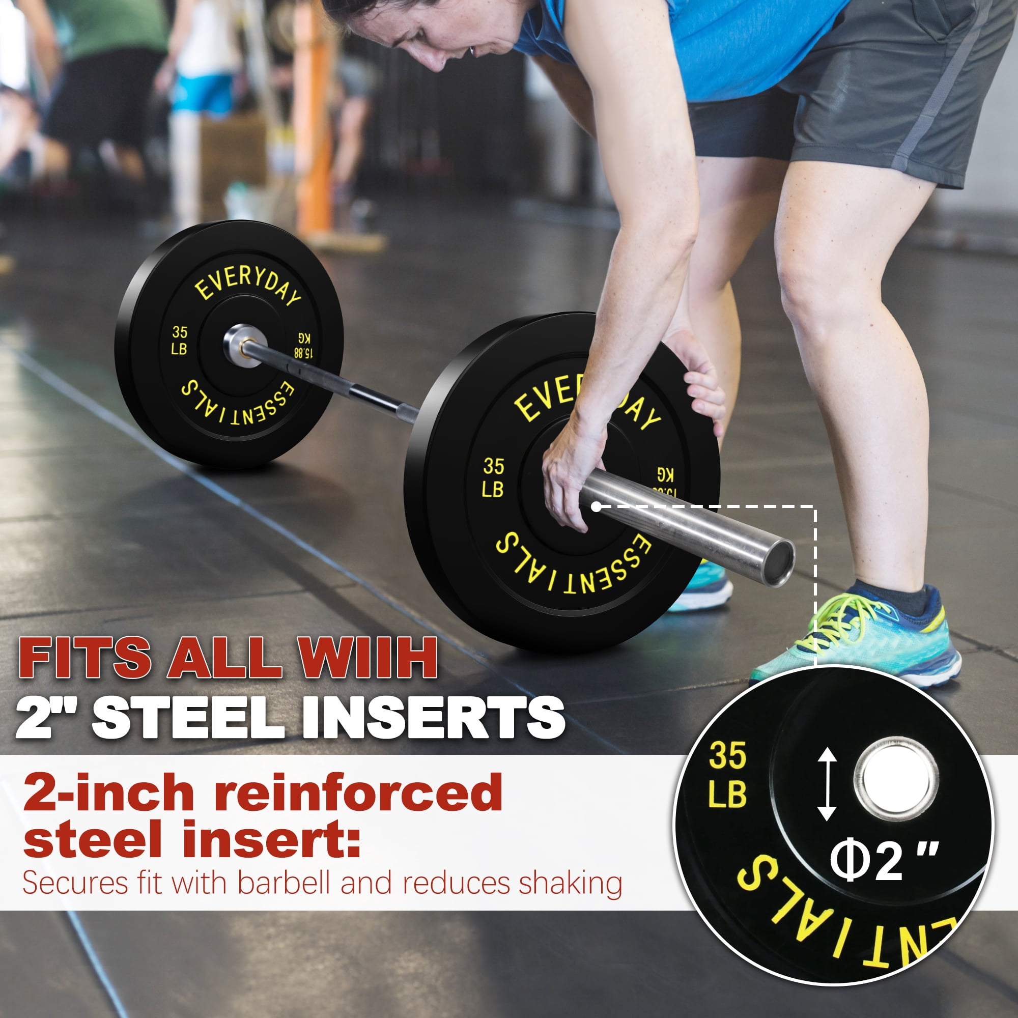 FlexWave Bumper Weight Plates, 35 lb Pair, Black, 2-Inch Hole