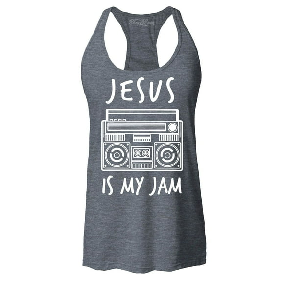 Shop4Ever Women's Jesus Is My Jam Funny Christian Faith Novelty Racerback Tank Top X-Large Charcoal