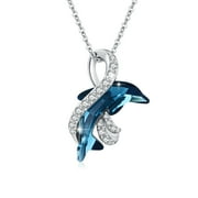AOVEAO Dolphin Pendant Necklace 925 Sterling Silver Crystal Necklaces Jewelry Birthday Xmas Gifts for Women Daughter Mom Girls