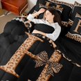 thumbnail image 3 of Manfei Leopard Print Letter H Bow Twin Bedding Sets, Fashion Diamond Bedding Comforter Set for Girls Women, Black Reversible, 7 Pieces, 3 of 7