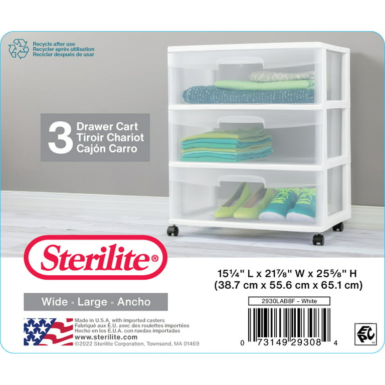 Sterilite 29308001 Cart Wide 3 Drawer Clear And White: Storage Drawers  (073149293084-2)