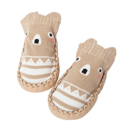 

Toddler Kids Floor Shoes Cartoon Patterned Soft Rubber Bottom Anti-Slip Floor Socks Boots for Boys Girls Toddler Khaki 0-12M