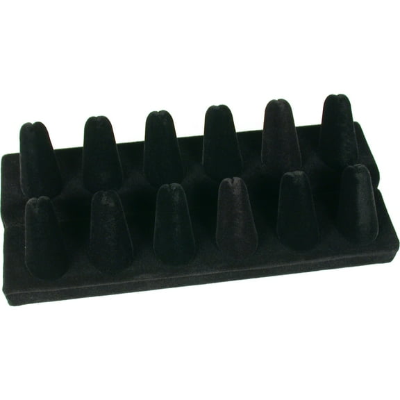 12 Finger Black Velvet Ring Showcase Counter Top Display Jewelry Holder