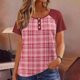 thumbnail image 2 of Tops de Manga Corta para las Mujeres Suelto Ajuste a Damas Rayas Impreso Botón Cuello Redondo Top Moda Casual, 2 of 9