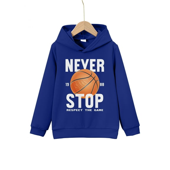 Mikrdoo 5Y-14Y Boys Tops "Never Stop Respect The Game 1988" Letter Graphics Sweatshirt Basketball Print Casual Long Sleeve Hoodies For Spring And Autumn
