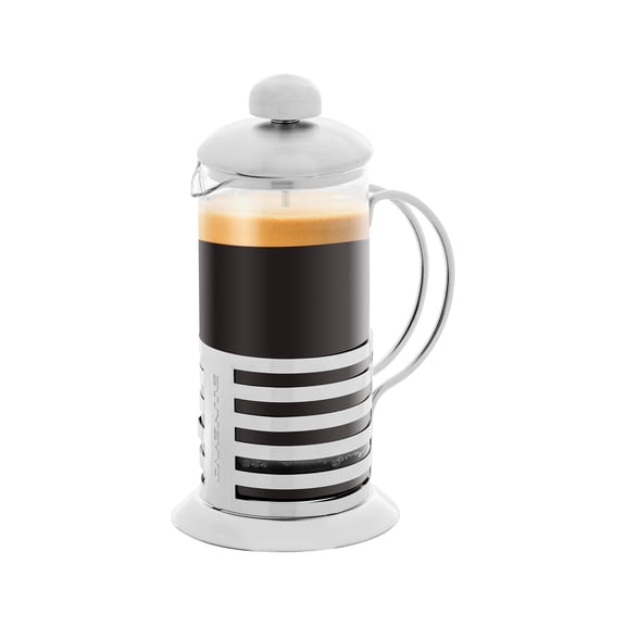 OVENTE French Press Coffee Maker 12 Ounce with Heat Resistant Borosilicate Glass, Stainless Steel Design and 4-Level Filter System, Portable Cold Brewer Pot for Travel, Camping or Gift, Silver FSH12S