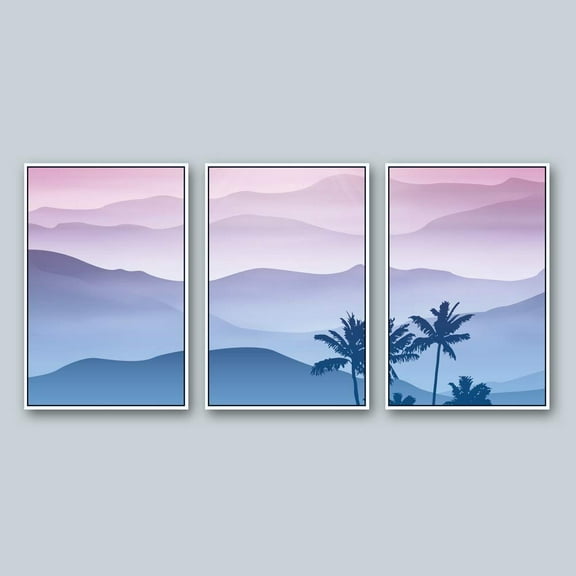 wall26 3 Piece Framed Canvas Wall Art for Living Room, Bedroom Mountain Landscape Illustration XIX Canvas Prints for Home Decoration Ready to Hang - 16"x24"x3 Panels