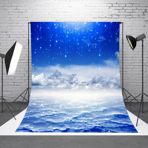 ABPHOTO Polyester 5x7ft Blue Starry Sky Photography Backdrop Girl