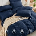 thumbnail image 3 of Navy Blue King Size Comforter Set Seersucker 7 Pieces, All Season Luxury Bed in a Bag for Bedroom, Bedding Set with Comforters, Sheets, Pillowcases & Shams, 3 of 9