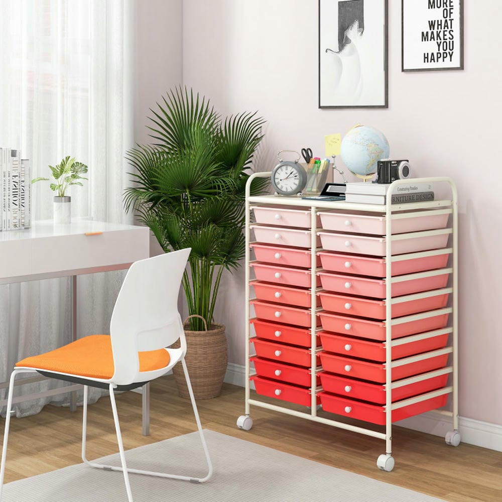 Spaco 20 Drawers Rolling Storage Cart Studio Organizer-Pink, Craft Organizers and Storage, Multipurpose Organizer Cart for Home, Office, School