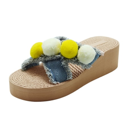 

knqrhpse slippers for women Linen Wedge Sandals Fashion Summer Sandals Denim Cross Beach Tassel Sandals womens slippers house slippers for women