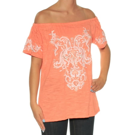 - inc womens black beaded embroidered short sleeve off shoulder top size: l