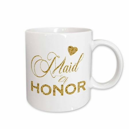 3dRose Maid Of Honor In Digital Faux Gold With A Heart - Ceramic Mug, 11-ounce