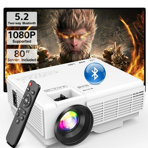 GCZ Mini Portable Movie Projector with Bluetooth 5.2, 7500LM Full HD 1080P Supported, 80" Projector Screen Included, 1 PCS