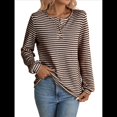 thumbnail image 1 of Camiseta Informal de Punto de Larga con Cuello Redondo y Botones A Rayas para Mujer Color Café M, 1 of 9