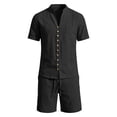 thumbnail image 4 of JAJAHO Mens Shorts Set Lightweight Linen Summer 2 Piece Outfits Breathable Short Sleeve Solid Color V Neck Shirt And Shorts Casual Beach Clothes Stylish Outfit, 4 of 4