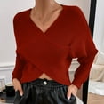 thumbnail image 3 of BLVB Women's Wrap V Neck Cropped Sweaters Fall Fashion Long Sleeve Cross Front Solid Color Knitted Pullover Tops, 3 of 6