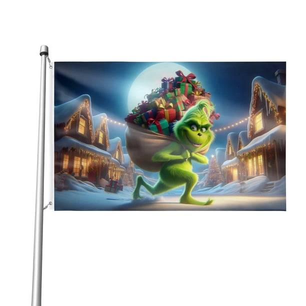 Bandera navideña para exteriores de Grinchmas Stole de 2 x 3 pies, pancarta para exteriores de doble cara, bandera para jardín, patio, desfile, letrero para fiesta, decoración de pared, tapiz
