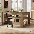 thumbnail image 3 of Finmind 63" Kitchen Island with Storage, 3-Tier Farmhouse Wooden Stationary Island Table with Large Worktop, for Kitchen, Dining Room, Rustic Brown, 3 of 8