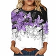 thumbnail image 2 of Josdec Women's Floral Print Long Sleeve Shirts Round Neck Casual Basic Tee Dressy Stretch All Season Loose Blouse Tops S-5XL, 2 of 7