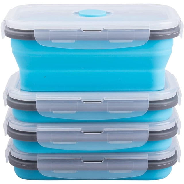 Recipientes plegables de almacenamiento de alimentos con tapa hermética y ventilación de aire, 16.9 onzas, juego de recipientes plegables de silicona para preparar comidas para sobras., microondas y