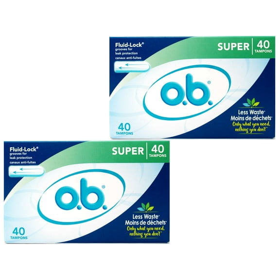 o.b. Tampons No Applicator, Unscented - 40ct, Applicator-Free Tampons Super, Feminine Care, Period Products - 2 Pack