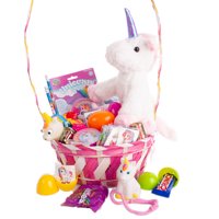 Mystical Unicorn Theme Filled Girls 31pc 18" Easter Basket Gift Set, White Pink