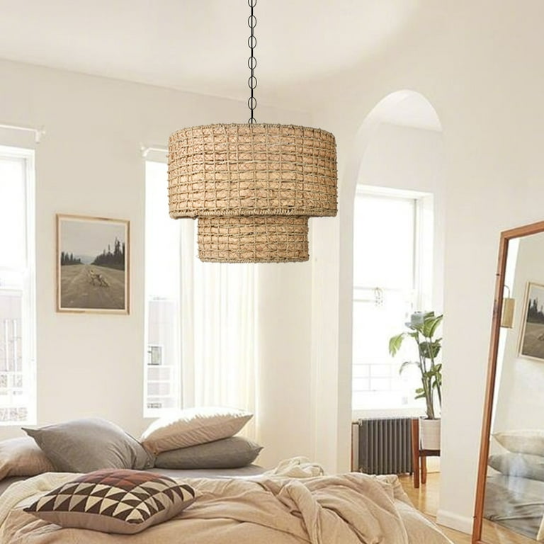 Rattan cheap drum light