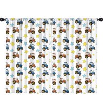 Blackout Kids Curtains,Cartoon Tractors Stars White Pattern Childrens Insulated Curtains Set Of 2,Bedroom Essentials,Toddler Room Decor 52"x84"