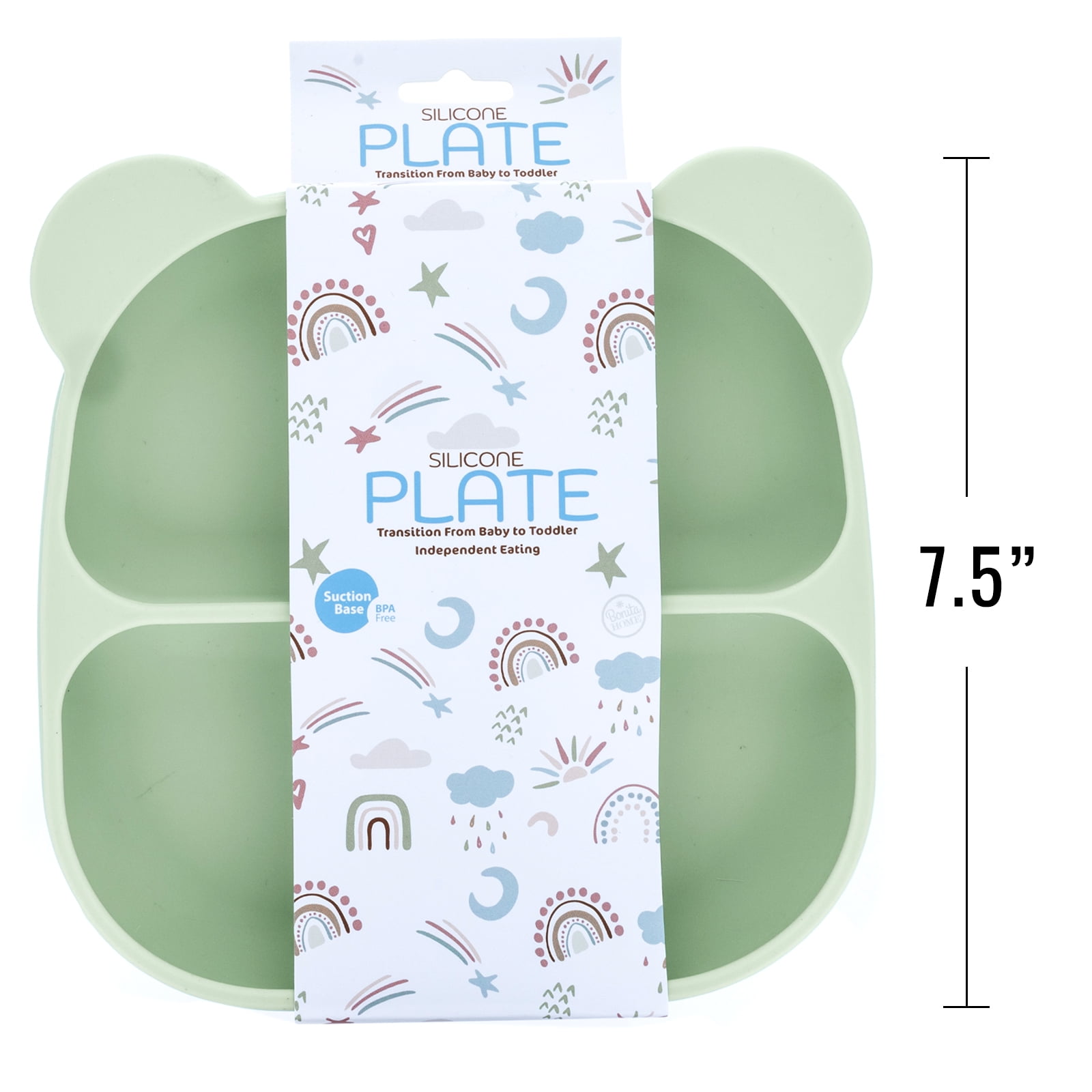 Beille 1pc Green Baby Feeding Essentials Panda Food Grade Silicone Suction Plate