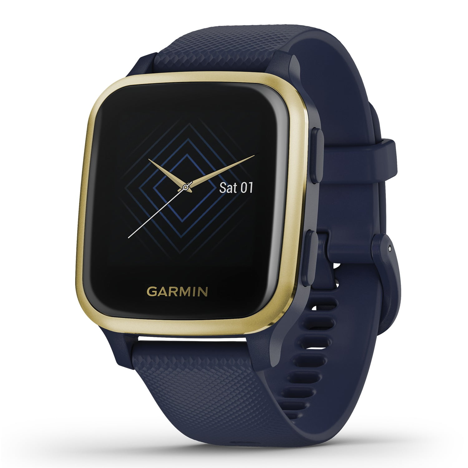 Garmin  Venu Sq Music Edition Light Gold Aluminum Bezel with  Navy Case and Silicone Band