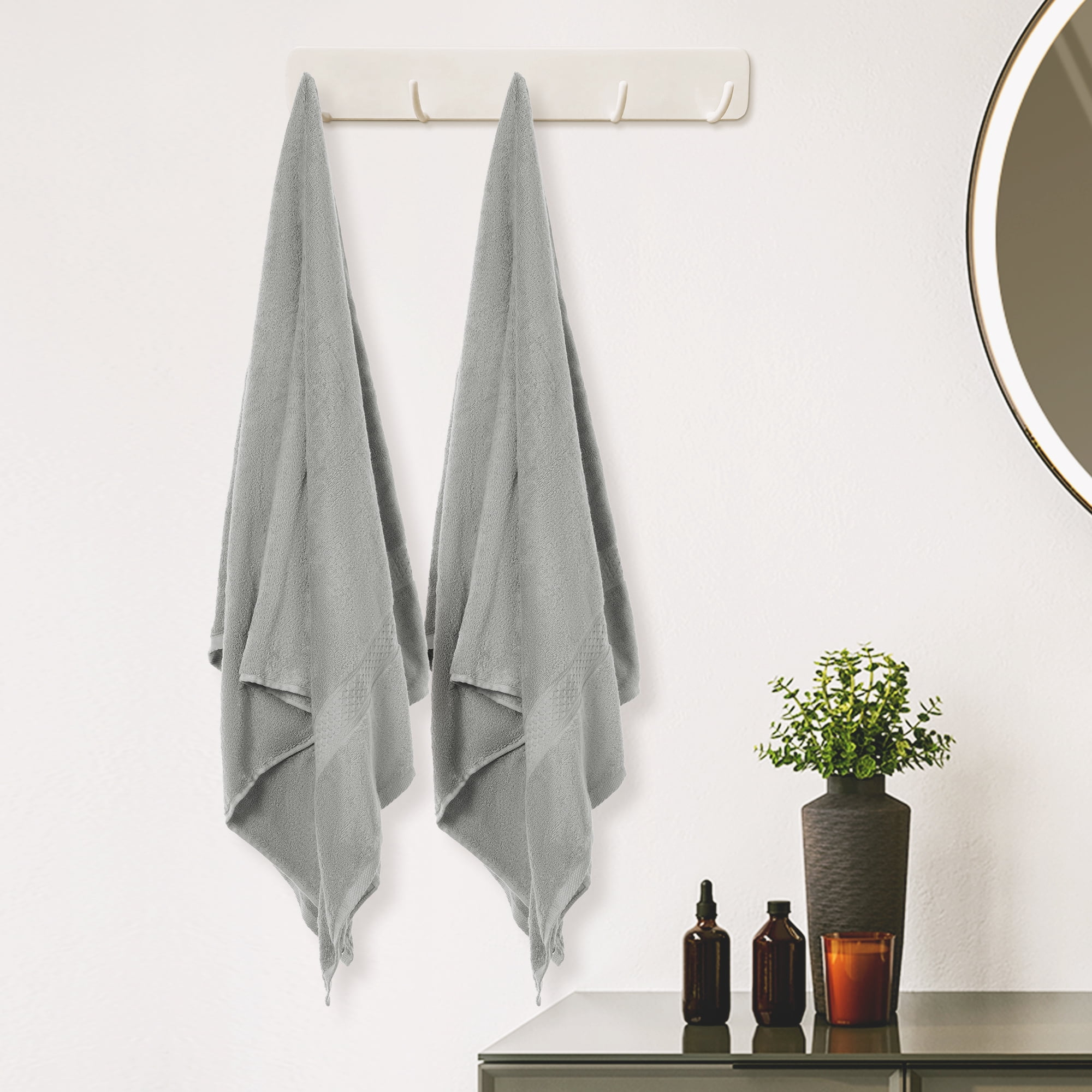 REGALWOVEN Cotton Luxury Towels, 2 Pack Bath Towel Set, Ultra Soft Absorbent Quickdry Large Towels for Bathroom Grey 28' x 56'