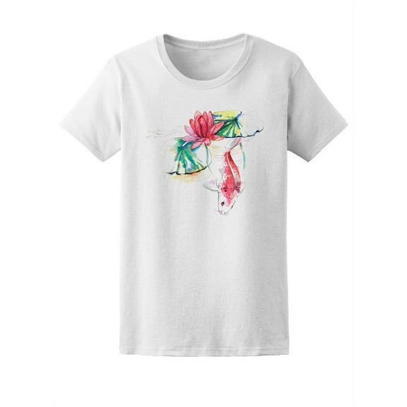 Koi Fish With Lotus Pink Flower T-Shirt Women -Image by Shutterstock, Female Large